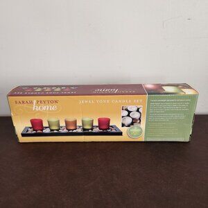 Sarah Peyton 5 Piece Glass Votive Candles with Wooden Display Base